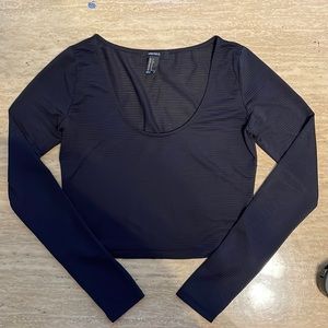 Forever 21 striped mesh long sleeve scoop neck blouse S